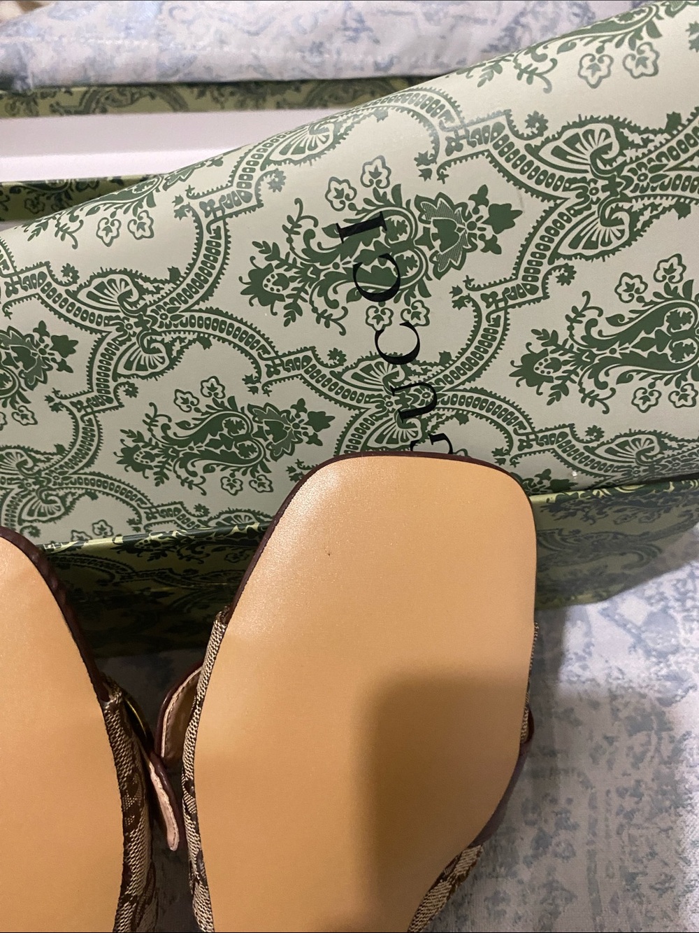 Gucci Brown GG Canvas & Leather Slide Mules with Gold Double G - Picture 8 of 12